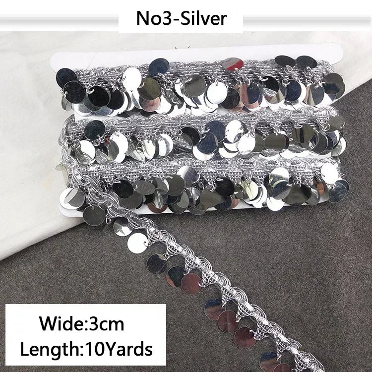 8/200Yards Gold Silver Pendant Lace Sequins Fringe Tassel Ribbon Trim for Stage Party Cosplay Wedding Clothes DIY Sewing Accessory