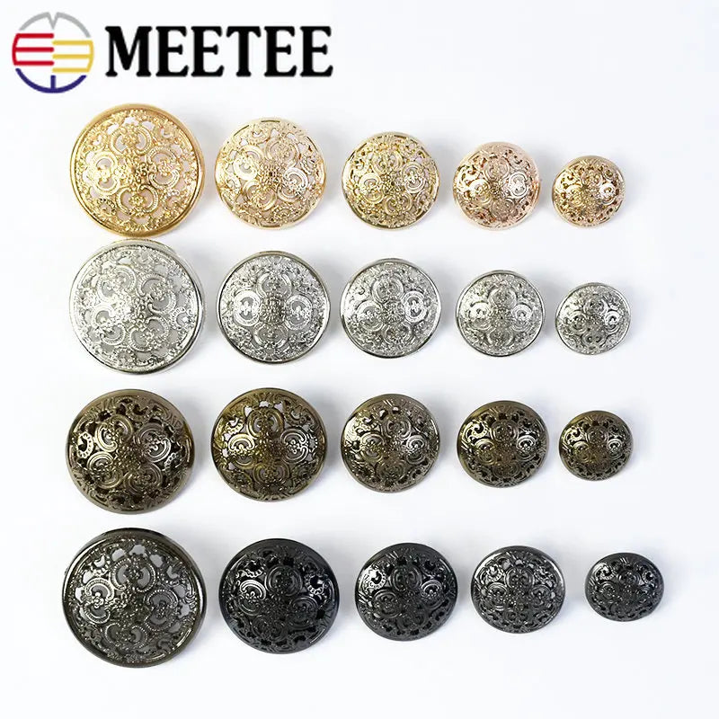 25/800Pcs Meetee 15/18/20/23/25mm Hollow Metal Buttons Round Coat Button for Clothing Sewing Decor Accessories DIY Material Craft