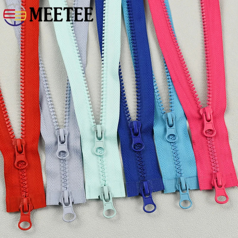 8/200Pcs 5# 80-150cm Resin Zipper Open-end Double Slider Long Zippers Down Jacket Overcoat Zipp Clothes Bags Zip Repair Sewing Accessory