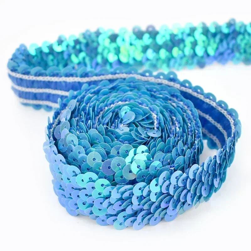 5/150M 30mm Sequins Lace Trim Stretch Ribbon Strap Laces Fabric for Craft Wedding Dress Clothes Elastic Band Sewing Accessories