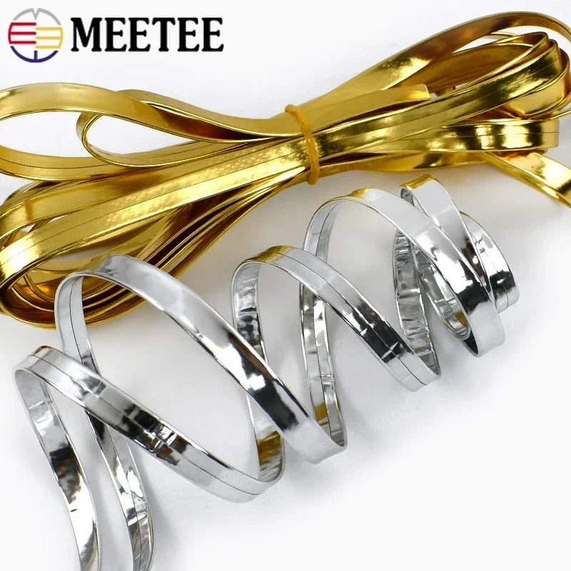15/400Meters Meetee 5-15mm PU Leather Cord Gold Silver Color Mirror Ribbons Rope for Bracelet Jewelry DIY Craft Trims Accessories