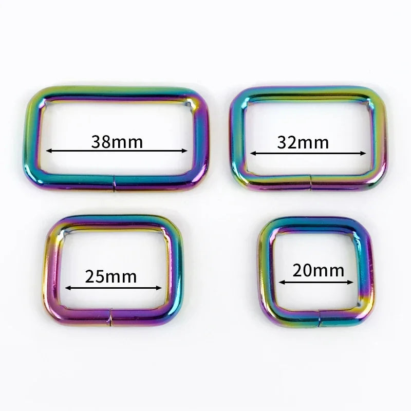 8/300Pcs 20/25/32/38mm Metal Buckles Rainbow D Rings for Bag Belt Strap Adjust Tri-Glides Sliders Buckle DIY Hardware Accessories
