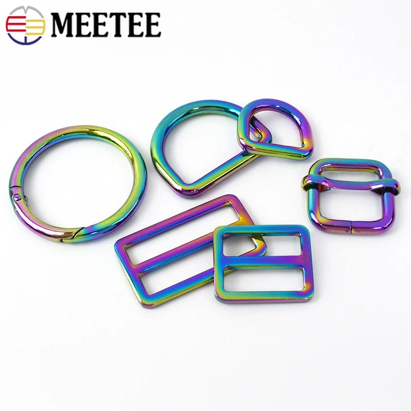 8/300Pcs 20/25/32/38mm Metal Buckles Rainbow D Rings for Bag Belt Strap Adjust Tri-Glides Sliders Buckle DIY Hardware Accessories
