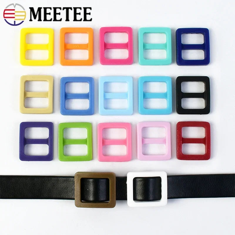 Meetee 100Pcs Colorful 10mm Plastic Slider Tri-Glide Adjustable Buckles Dog Collar Harness Backpack Strap Webbing Bag Parts