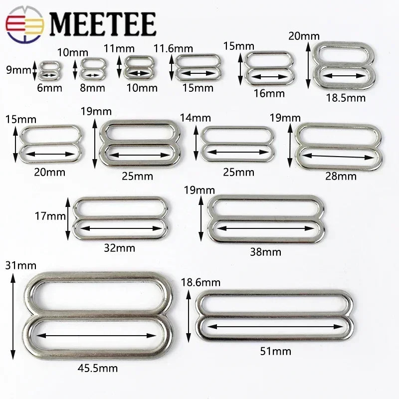 50Pcs 10-50mm Metal Buckles 8-shaped Tri-Glide Adjuster Slider Bikini Bra Rings Strap Belt Hook Clasp Webbing Bag Accessories
