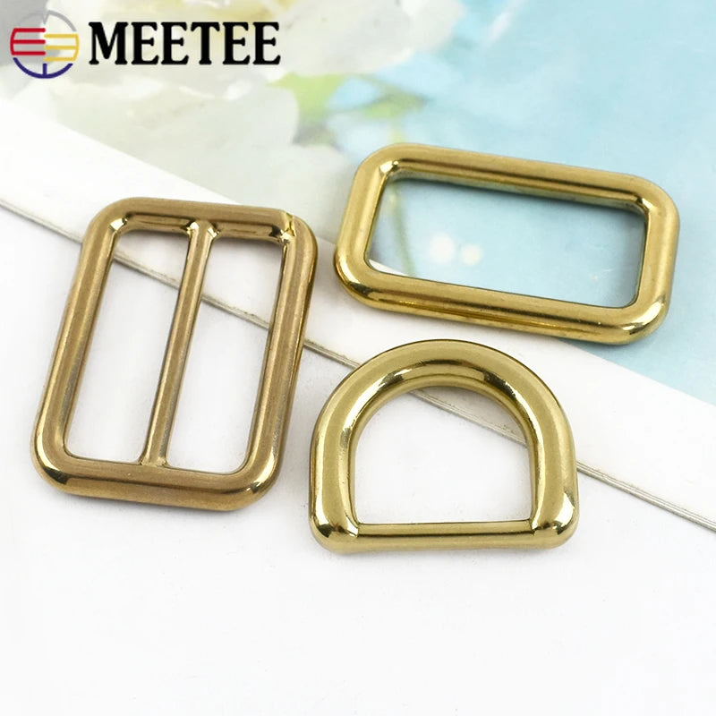 3/100Pcs Solid Brass D Ring Adjuster Clasp Tri-Glide Slider Buckles Backpack Strap Webbing Belt Buckle DIY Hardware Accessories