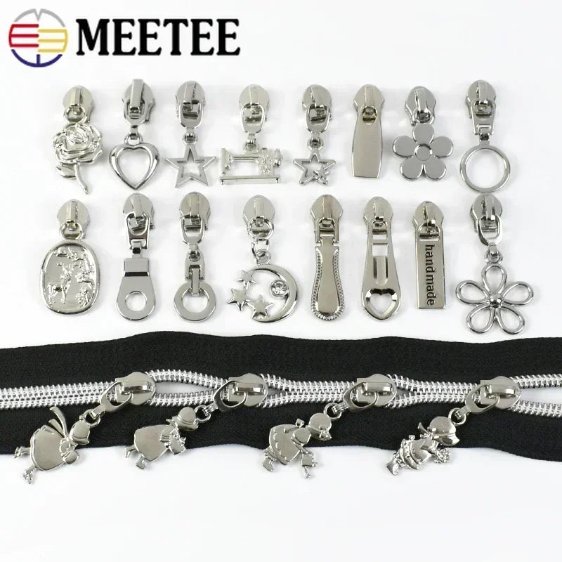 30/600Pcs 5# Sliver Zipper Slider Heads for Nylon Zippers Tape Bags Decor Zip Puller Repair Kits DIY Garment Sewing Accessories