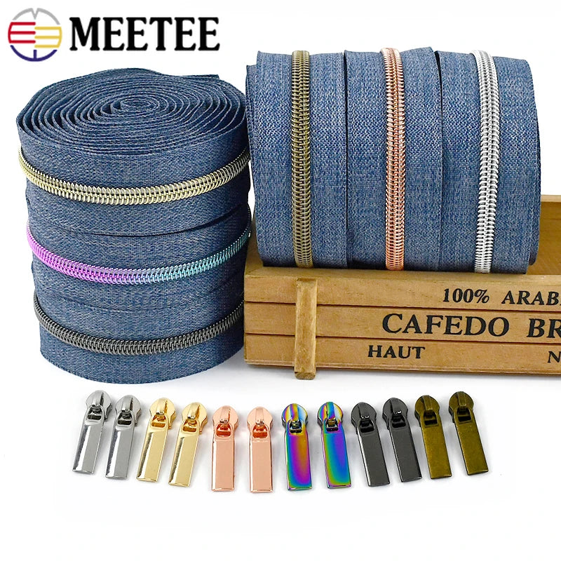 5/20M 5# Nylon Zippers for Sewing Bags By The Meter Plastic Zipper Tapes with Slider Decoration Zips Reapirt Kit DIY Accessories