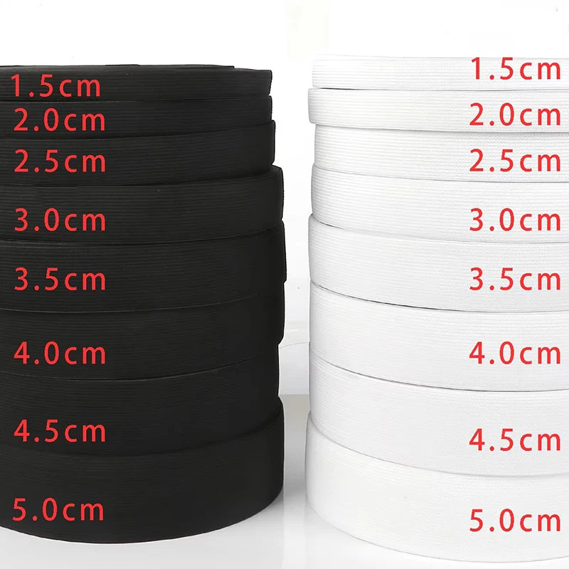 30/1000M Black White Sewing Elastic Band 3mm-50mm Garment Trousers Belt Rubber Bands Mask Strap Stretch Tape HairBand Bungee Cord