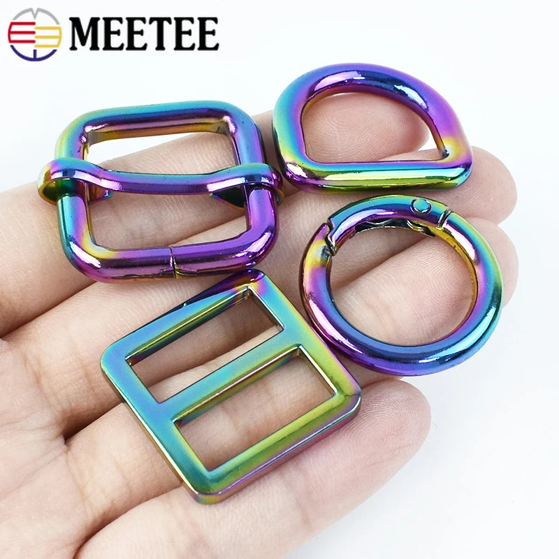 8/300Pcs 20/25/32/38mm Metal Buckles Rainbow D Rings for Bag Belt Strap Adjust Tri-Glides Sliders Buckle DIY Hardware Accessories