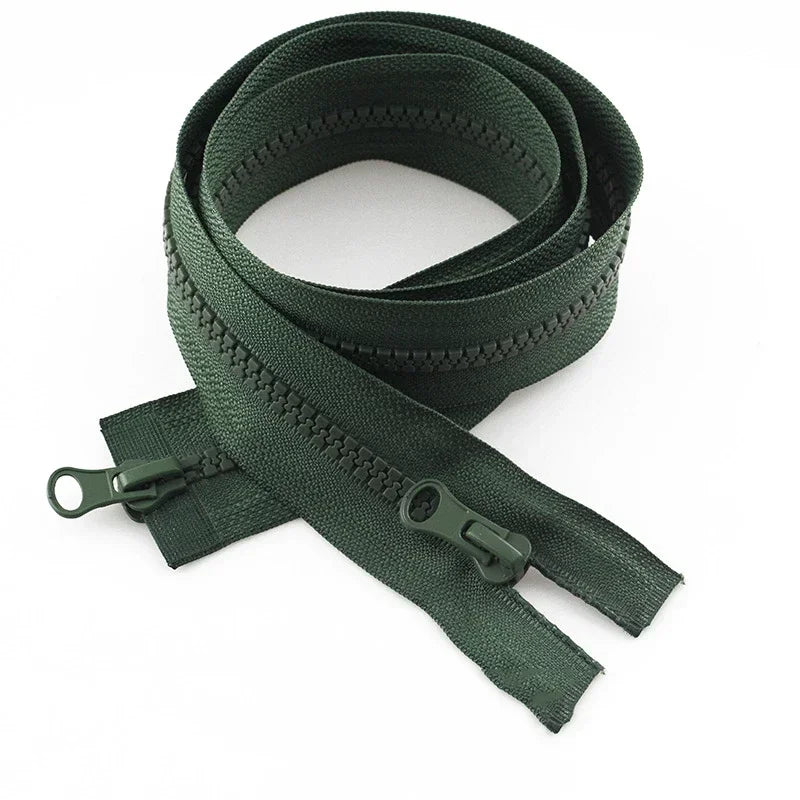 8/200Pcs 5# 80-150cm Resin Zipper Open-end Double Slider Long Zippers Down Jacket Overcoat Zipp Clothes Bags Zip Repair Sewing Accessory