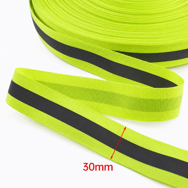 30/600Yards Silver Reflective Ribbons 10-40mm Green Black Safety Clothing Warn Webbing Tapes for Walking Cycling Backpacks At Night