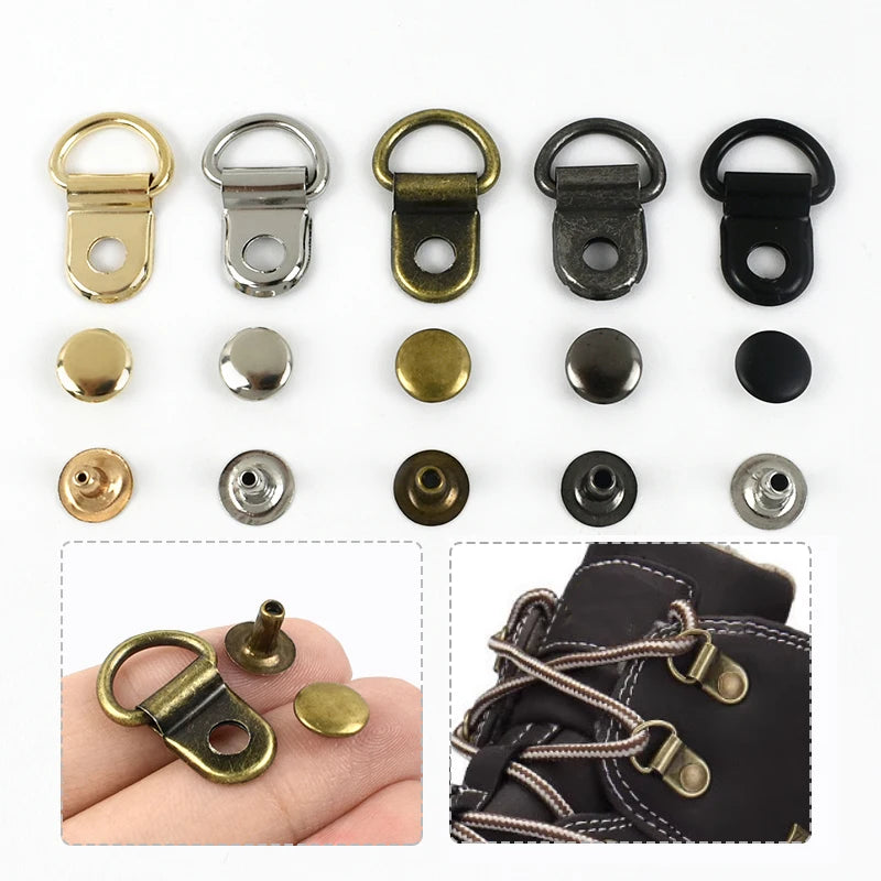 30/1000Sets Metal Side Clip Buckle 9x14mm Backpack Strap Connection Nail Hook Shoelace D Ring Rivet Fastener Buckles Supplies