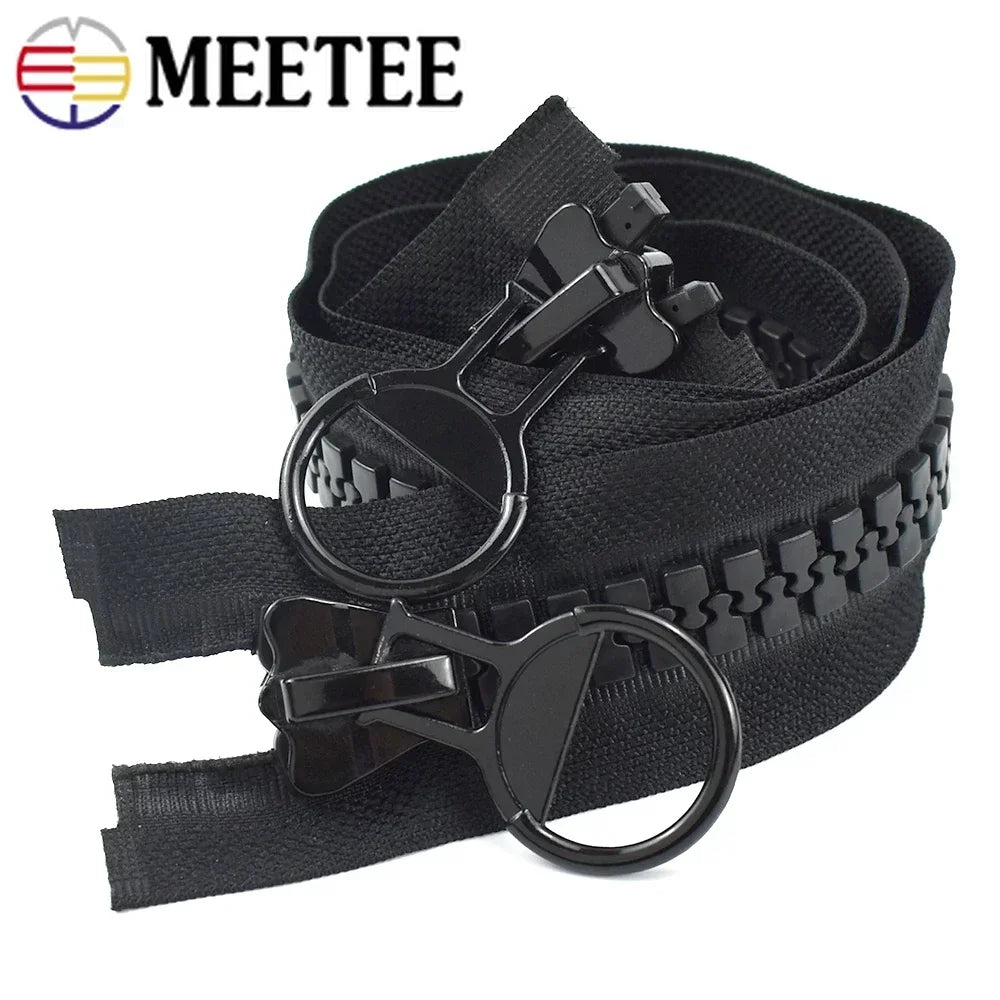 Meetee 1/30pcs 75/80/90/100/120/150cm Black 20# Extra Large Resin Zippers Metal Double-slider Open-end Zip for Down Jacket Coat Sewing