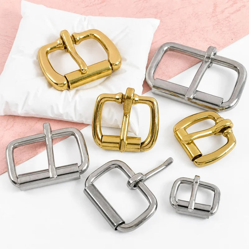 15/500Pcs 16-50mm Stainless Steel/Brass Roller Buckle Heel Bar Pin Buckles Leather Belt Adjust Clasp Bag Strap Hardware Replacement