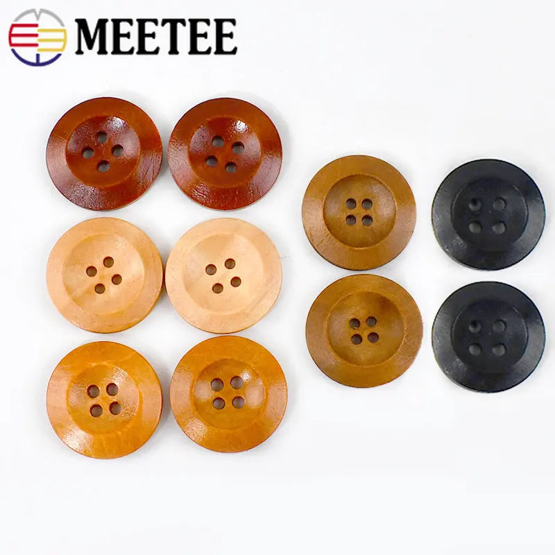 30Pcs Meetee 11-25mm Natural 4 Holes Round Wooden Button Sewing Scrapbooking Crafts DIY Clothes Decor Buttons Accessories C1-28