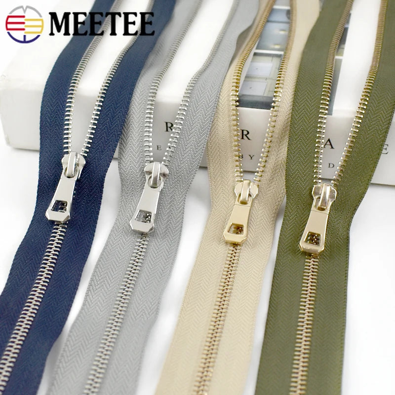 5/120Pcs 35-85cm 5# Metal Zippers Open-end Zip Tape Gold Sliver Teeth Open-End Zipper Repair DIY Clothing Bags Sewing Accessories