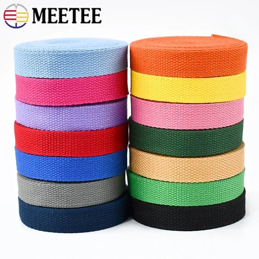8/250Meters Meetee 20-50mm 1.2mm Thick Canvas Cotton Webbing Backpack Bag Strap Band Clothes Ribbon Tapes DIY Sewing Accessories