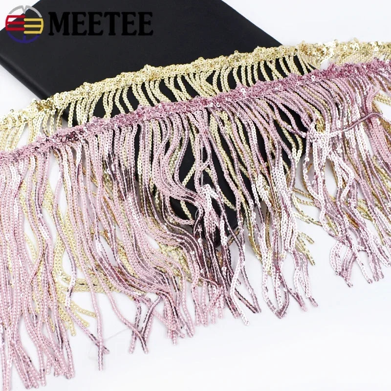 3/100Yards 17cm Metee Fringe Tassel Lace Ribbon Sequin Trims Colored For Dress Clothes Decorative Crafts Clothing Accessories