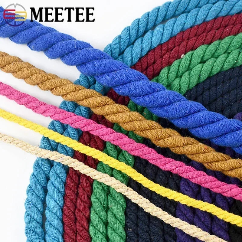 20/600Meters 5-20mm Colored Cotton Rope 3 Shares Twisted Cord DIY Decoration Macrame Ropes for Bag Braided Cords Sewing Accessories