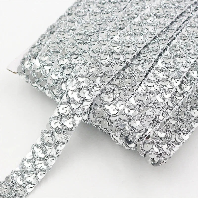 20/100Meters 2cm Sequin Lace Trim Braided Decoration Ribbons Stage Costumes Hat Webbing Trimming DIY Sewing Accessories
