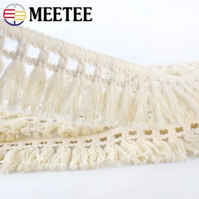 8/300Meters 45mm Wide Beige Cotton Fringe Lace Trim Fabric Tassel Ribbon DIY Sewing Curtain Laces Home Decor Garment Craft Material