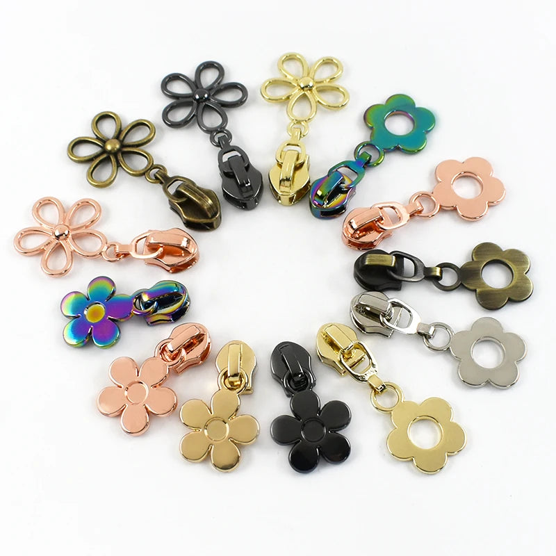 20/600Pcs 5# Nylon Zippers Sliders 10-50Pcs Flower Sewing Zipper Slider Garment Decoration Zip Puller Backpack Repair Closure Zips Head