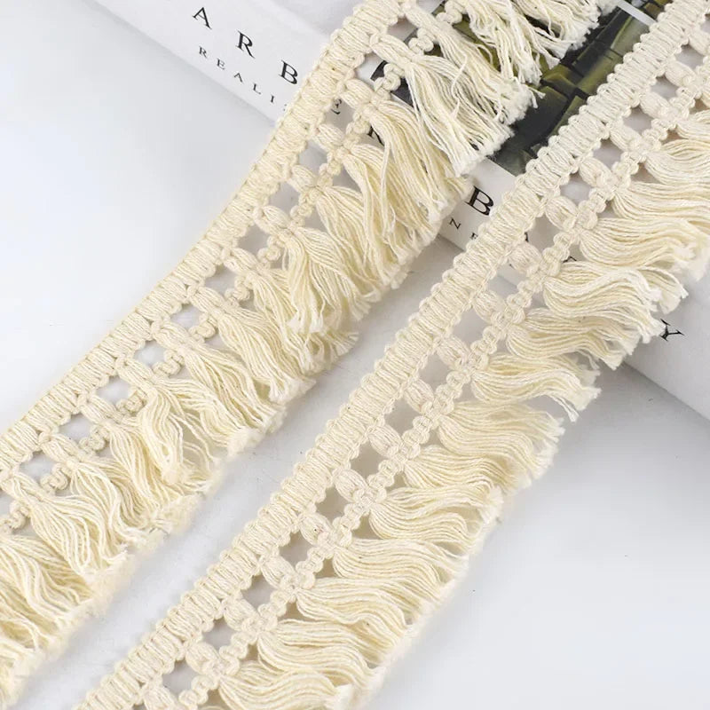 8/300Meters 45mm Wide Beige Cotton Fringe Lace Trim Fabric Tassel Ribbon DIY Sewing Curtain Laces Home Decor Garment Craft Material