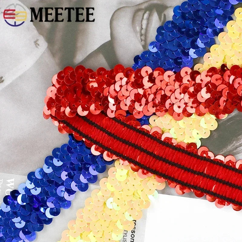 5/150M 30mm Sequins Lace Trim Stretch Ribbon Strap Laces Fabric for Craft Wedding Dress Clothes Elastic Band Sewing Accessories
