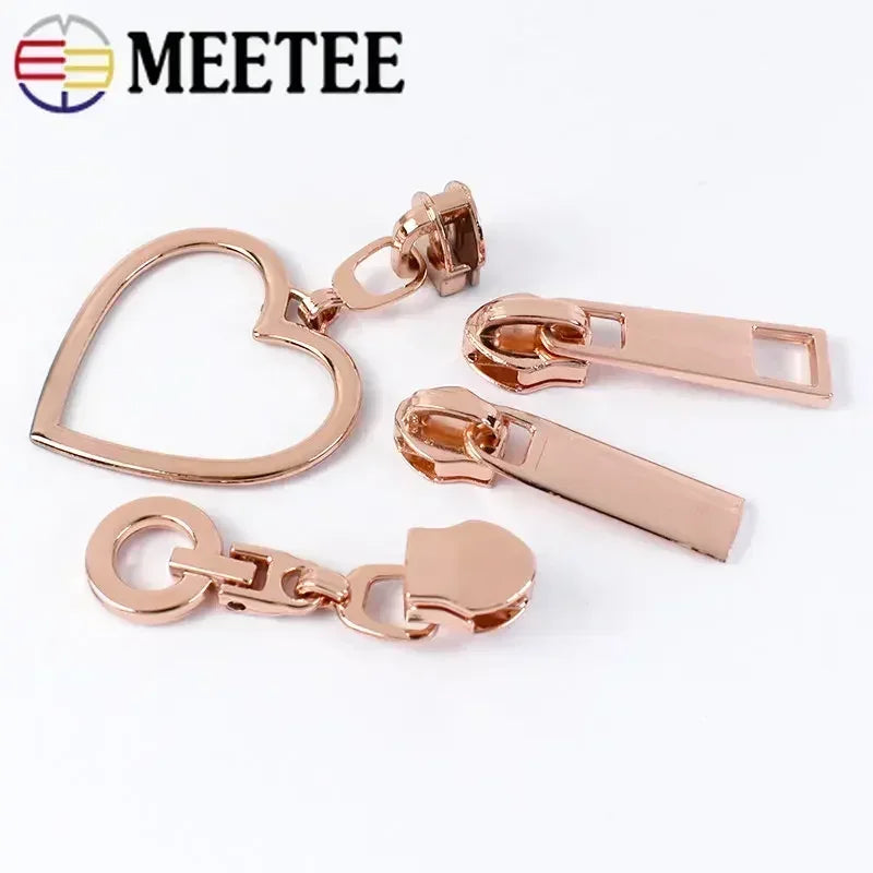 15-500Pcs 5# Rose Gold Zippers Sliders for Nylon Zip Tape Clothes Bag Sewing Zipper Replacement Puller Zips Repair Kit Accessories