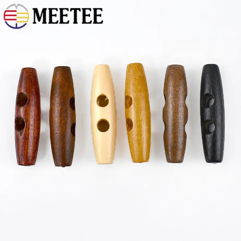 30/1000pcs Meetee Wooden Buttons 30-60mm 2 Holes Natural Wood Horn Toggle for Wool Sweater Coat Bags Garment Accessories C1-27