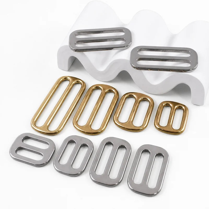 15/500Pcs Brass/Stainless Steel Buckle 20-38mm Tri-Glide Slider Clasp Webbing Tape Adjuster Clasps Bags Strap Buckles Repair Kits