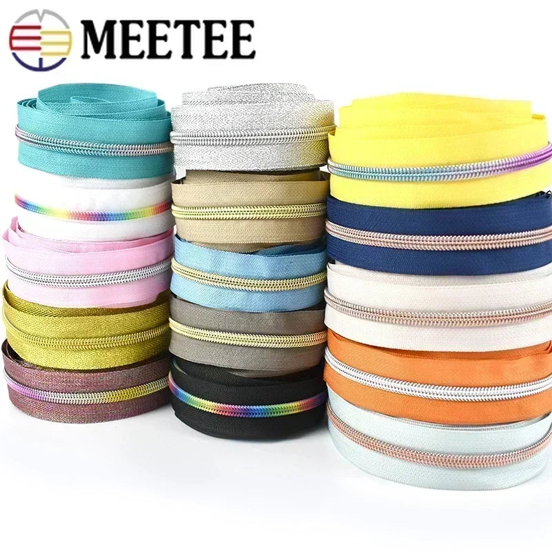 8/300Meters 5# Nylon Zippers Colorful Tooth Coil Zipper for Garment Bags Zip Tape Repair Kit DIY Clothes Tailor Sewing Accessory