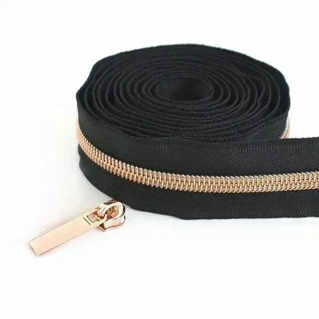 8/200Meters 5# Long Nylon Zipper Tape RoseGold Teeth Zippers Sliders for Bag Garment Repair Zips Kit DIY Sewing Accessories