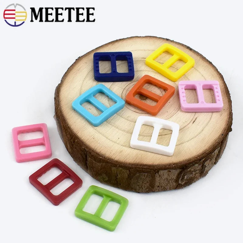 Meetee 100Pcs Colorful 10mm Plastic Slider Tri-Glide Adjustable Buckles Dog Collar Harness Backpack Strap Webbing Bag Parts