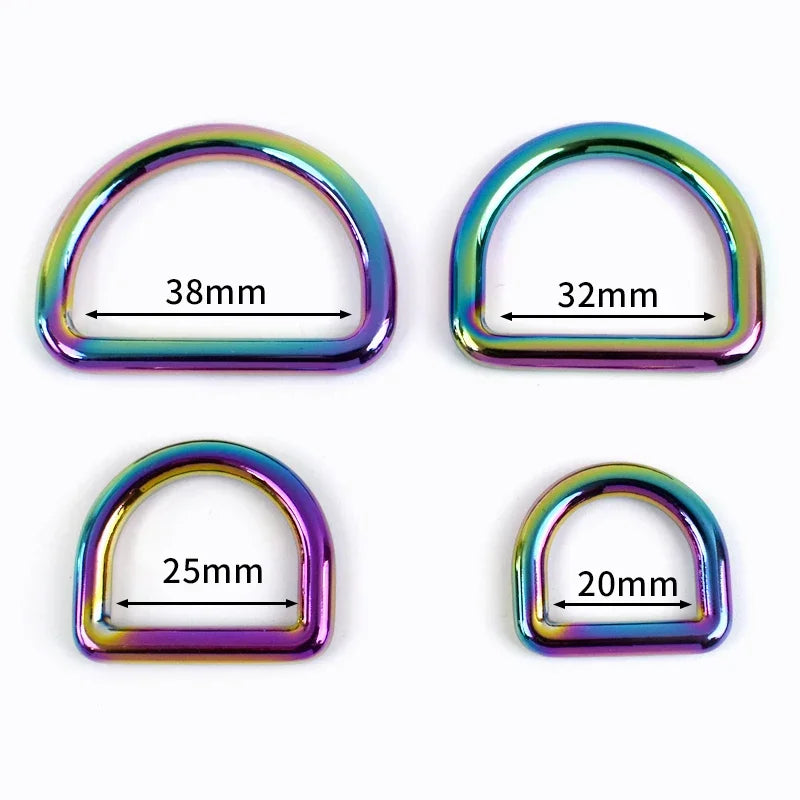8/300Pcs 20/25/32/38mm Metal Buckles Rainbow D Rings for Bag Belt Strap Adjust Tri-Glides Sliders Buckle DIY Hardware Accessories