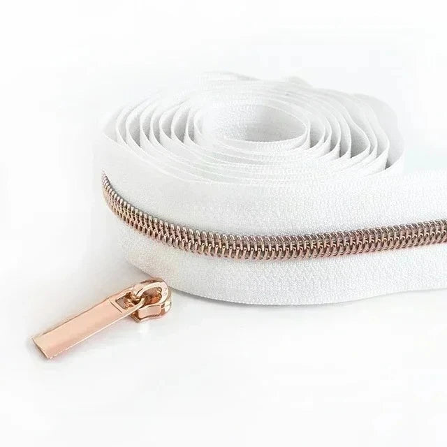 8/200Meters 5# Long Nylon Zipper Tape RoseGold Teeth Zippers Sliders for Bag Garment Repair Zips Kit DIY Sewing Accessories