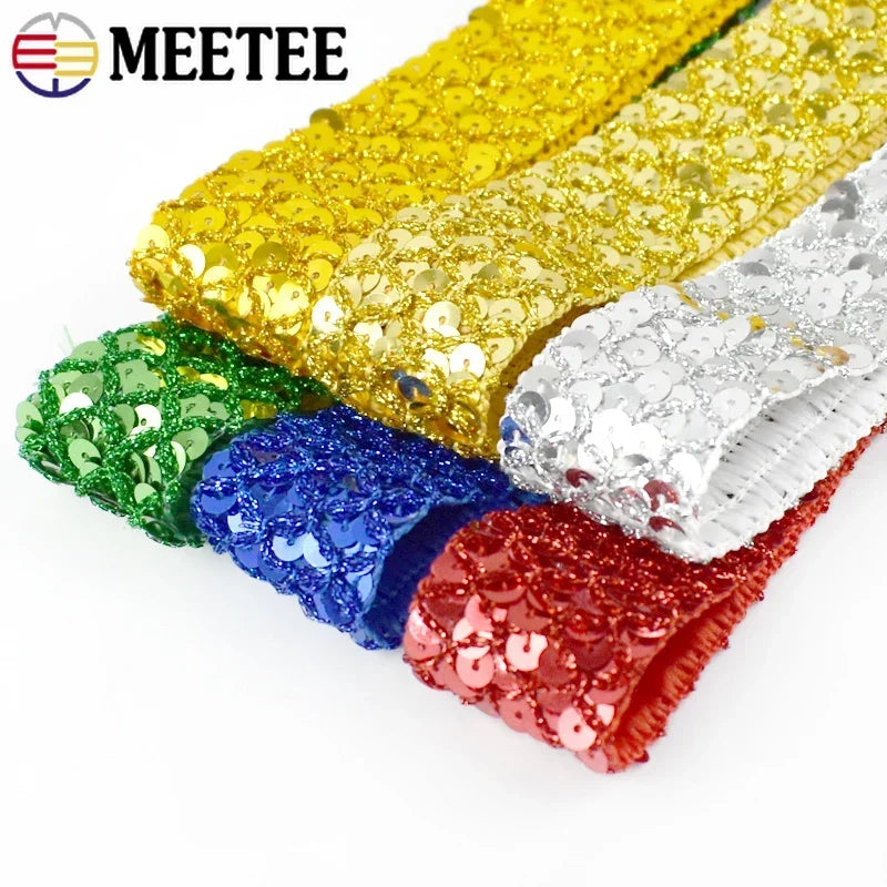 15/400M Sequin Lace Braided Band Decoration Ribbon for Clothes Not Elastic Trim Cosplay Dance Dress Wedding Sewing Accessories