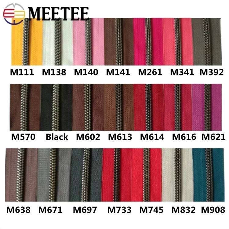 8/200Meters 5# Colorful Nylon Zipper Tapes GunBlack Tooth Coil Zip Tailors for Bags Garment Repair Kit DIY Sewing Accessories