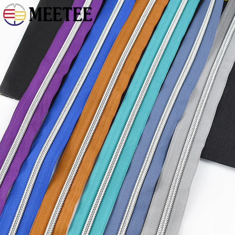 8/300M 5# Sewing Nylon Zipper Tape Silver Teeth Decor Zip Roll Jacket Bag Closure Zippers Repair Kits DIY Zips Replace Supplies