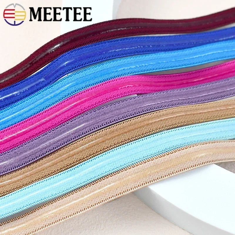 15/500M 10mm Non-slip Silicone Elastic Band Bra Stretch Ribbon Tape Underwear Strap Rubber Bands Belt DIY Sewing Accessories