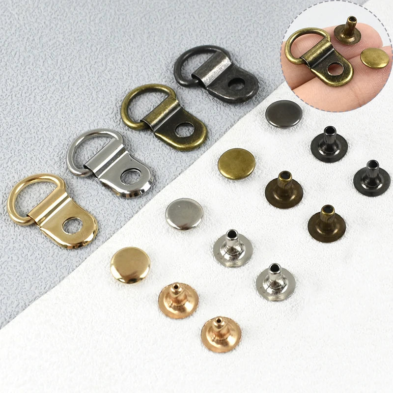 30/1000Sets Metal Side Clip Buckle 9x14mm Backpack Strap Connection Nail Hook Shoelace D Ring Rivet Fastener Buckles Supplies