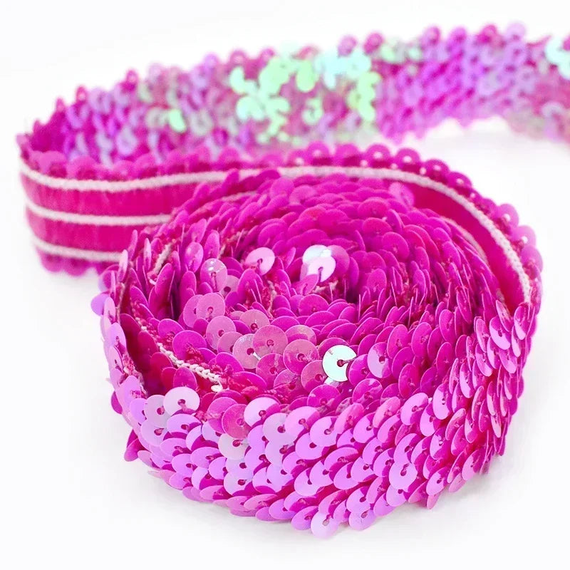 5/150M 30mm Sequins Lace Trim Stretch Ribbon Strap Laces Fabric for Craft Wedding Dress Clothes Elastic Band Sewing Accessories