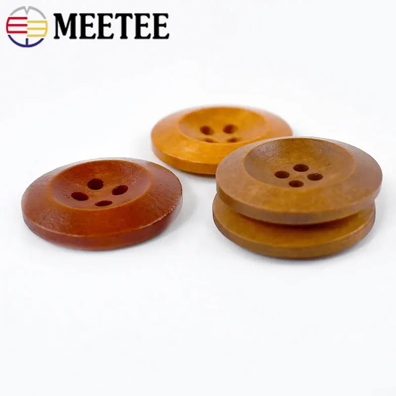 30Pcs Meetee 11-25mm Natural 4 Holes Round Wooden Button Sewing Scrapbooking Crafts DIY Clothes Decor Buttons Accessories C1-28