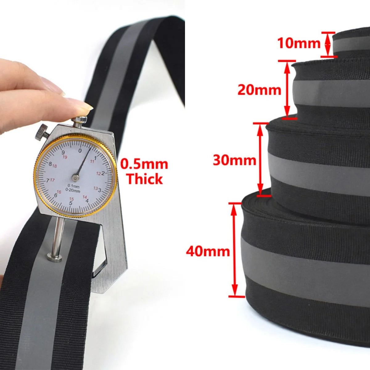 30/600Yards Silver Reflective Ribbons 10-40mm Green Black Safety Clothing Warn Webbing Tapes for Walking Cycling Backpacks At Night