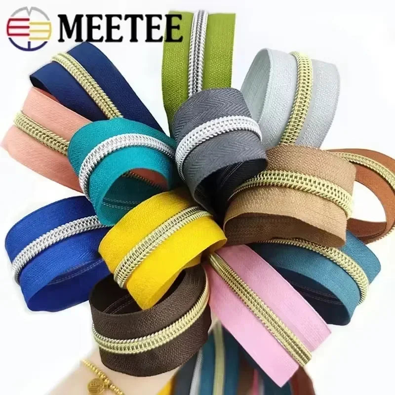 8/300M 5# Nylon Zippers Tapes Gold Silver Teeth Zipper for Sewing Bag Zips Purse Garment Zip Repair Kit DIY Accessories