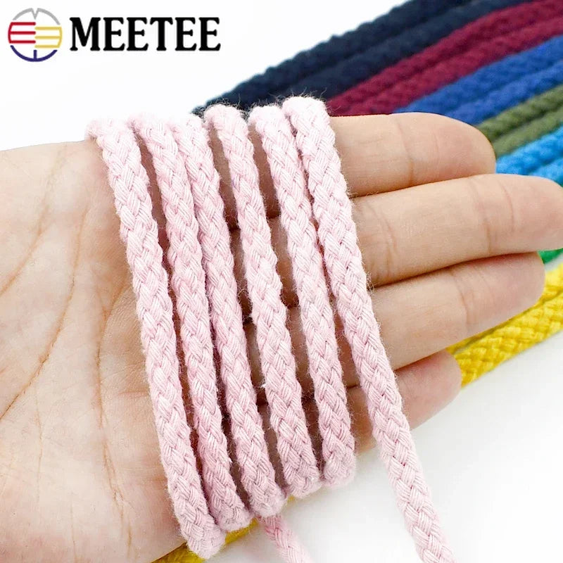 25/800Meters 7mm 8 Shares Round Cotton Cords Decorative Rope Twisted Braided Drawstring Ropes DIY Home Textile Craft Sewing