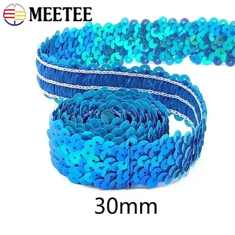 5/150M 30mm Sequins Lace Trim Stretch Ribbon Strap Laces Fabric for Craft Wedding Dress Clothes Elastic Band Sewing Accessories