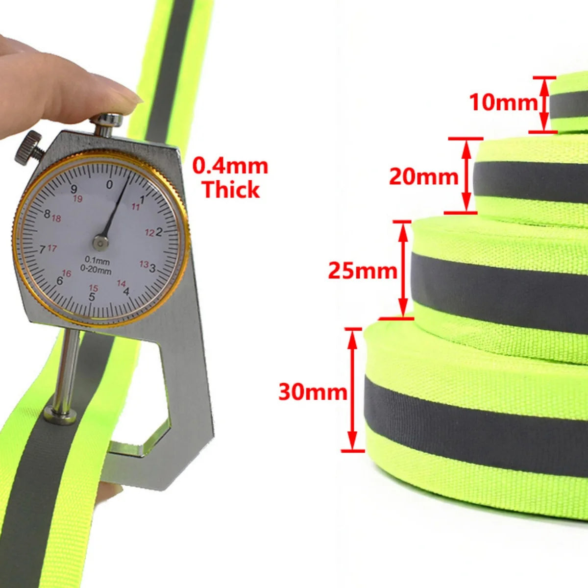 30/600Yards Silver Reflective Ribbons 10-40mm Green Black Safety Clothing Warn Webbing Tapes for Walking Cycling Backpacks At Night