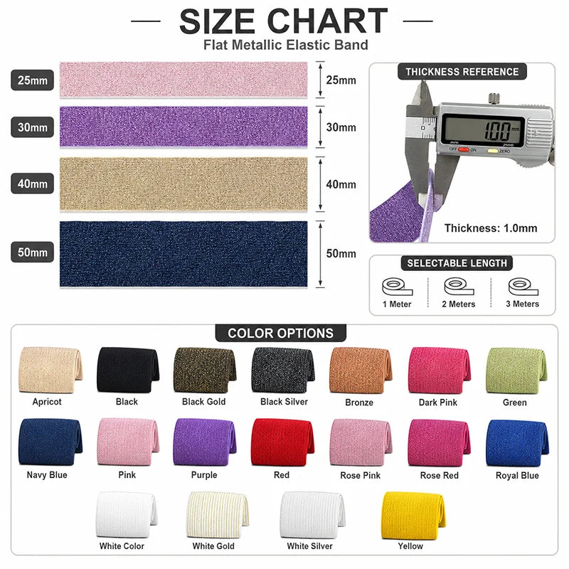 8/300M 25/30/40/50mm Nylon Elastic Bands for Sewing Rubber Band Colored Glitter Nylon Elasticity Webbing Decoration Spandex Belt